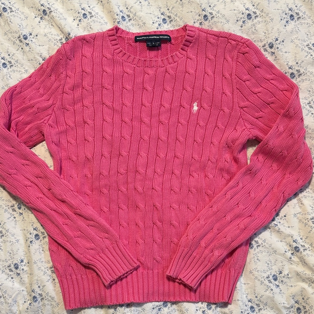 Ralph Lauren  Sport Pink Cable Knit Sweater Sz L
